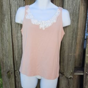 Talbots Supersoft 100% Pima Cotton Lace overlay Pink Tank Top, Medium fairy